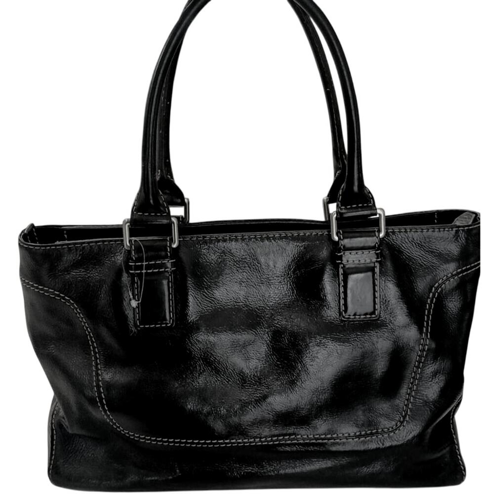 Vtg Michael Kors Satchel bag Genuine Leather Black,white stitching Zip mob wife